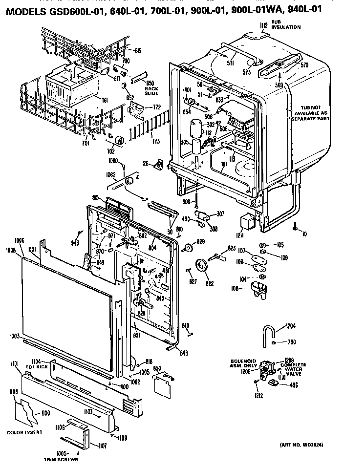 GE GSD700L01 tub/front panel diagram