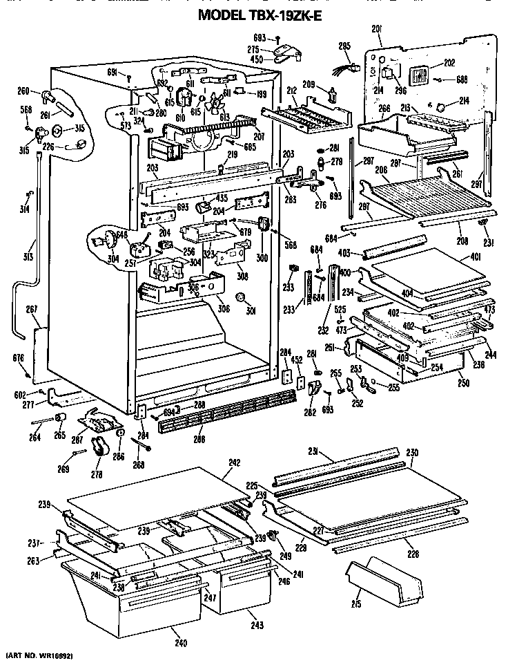 GE TBX19ZKER cabinet parts diagram