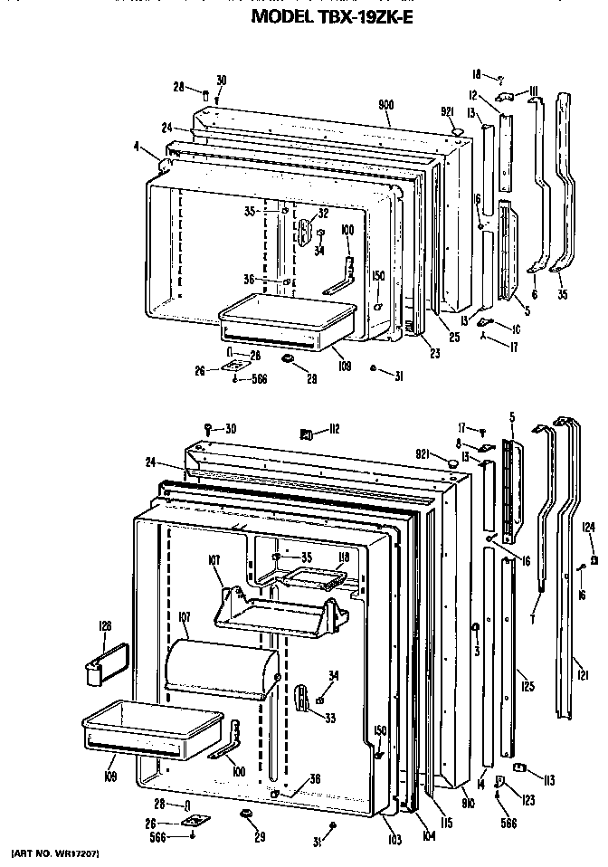 GE TBX19ZKER doors diagram