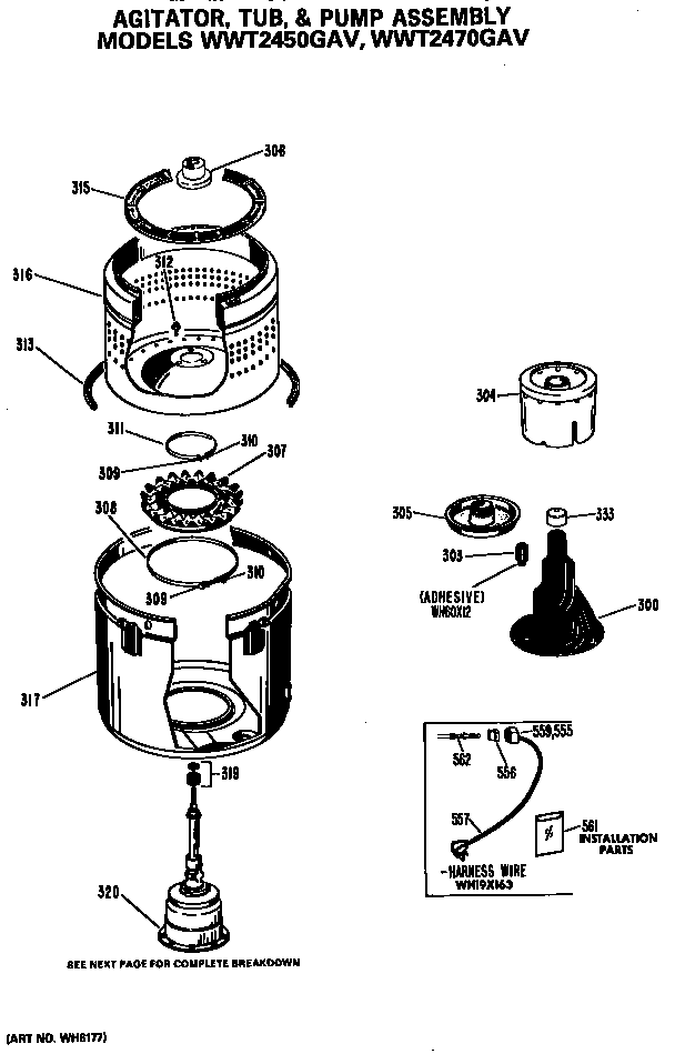 GE WWT2470GAV agitator, tub and pump assembly diagram