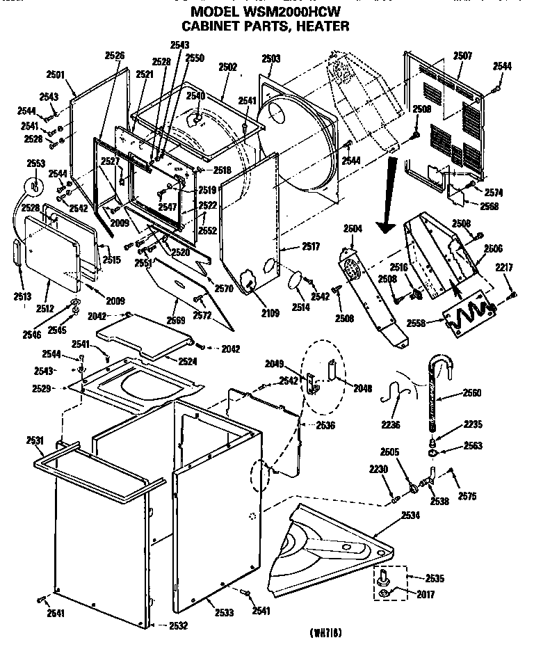 GE WSM2000HCW cabinet and heater diagram
