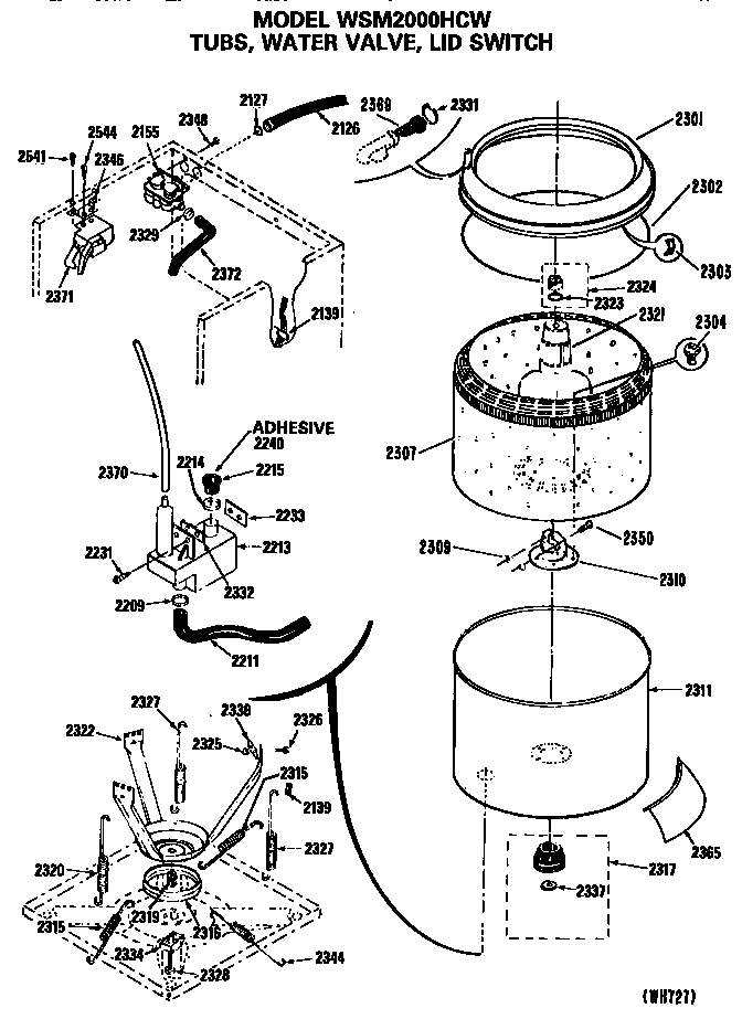 GE WSM2000HCW tubs, water valve and lid switch diagram