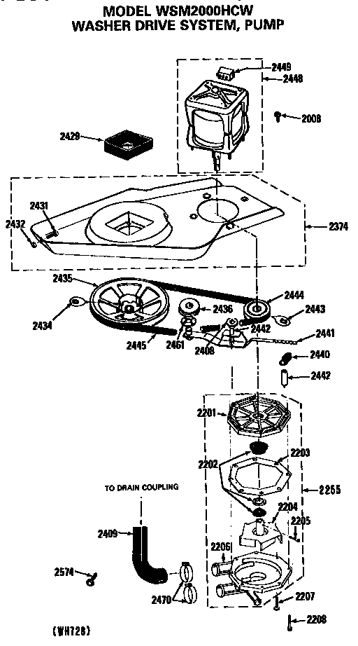 GE WSM2000HCW washer drive system and pump diagram