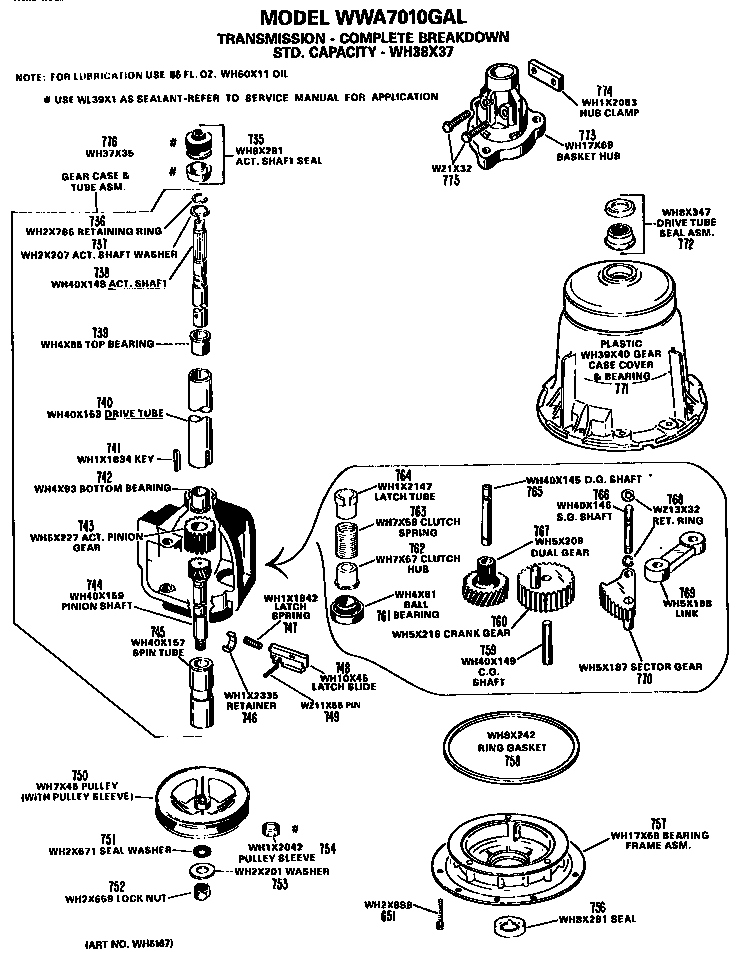 GE WWA7010GAL transmission diagram