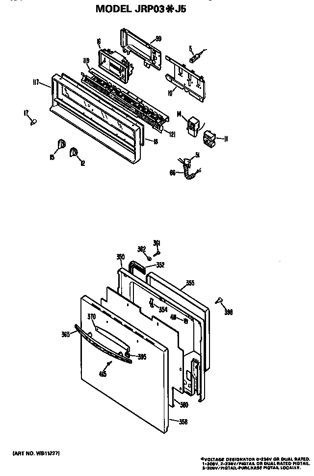 GE JRP03J5 control and door diagram
