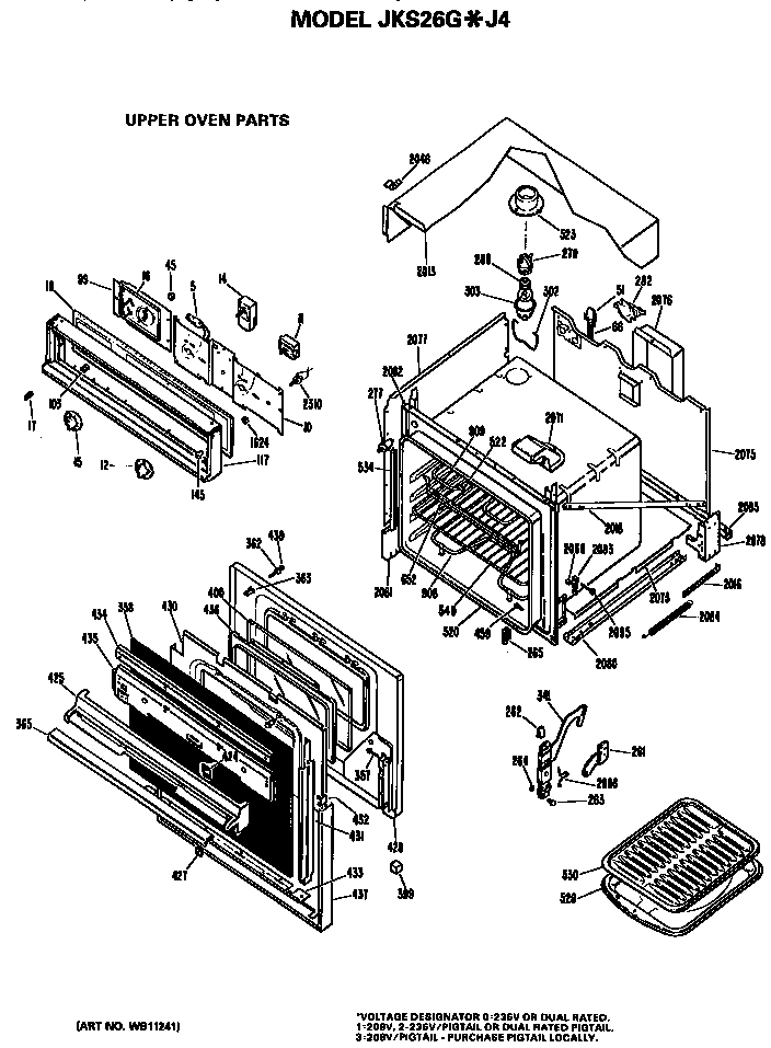 GE JKS26GJ4 upper oven/control and door diagram