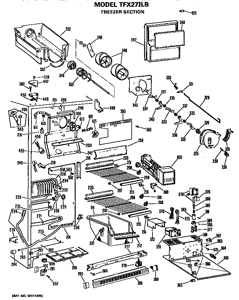 GE TFX27ILB freezer section diagram