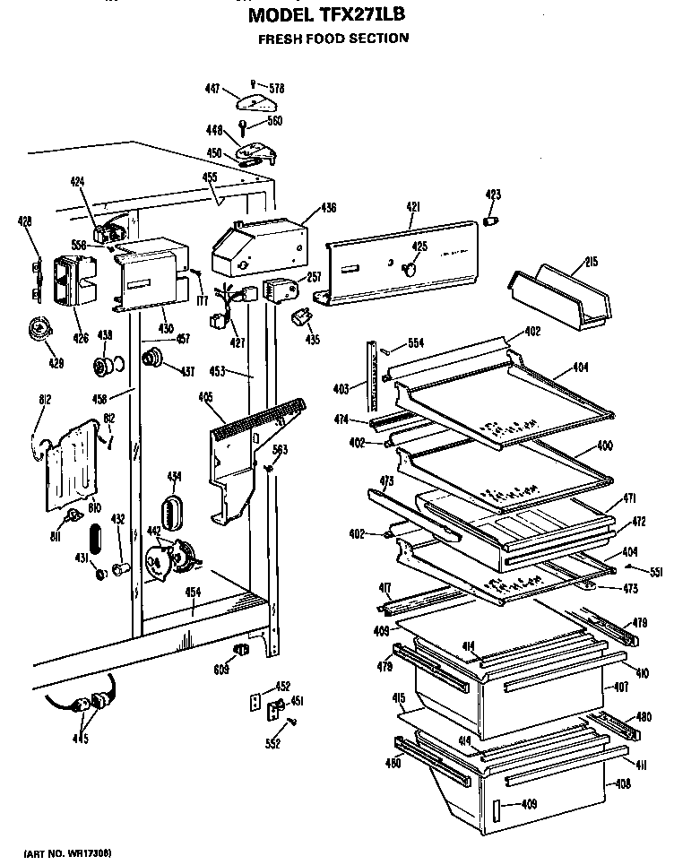 GE TFX27ILB fresh food section diagram
