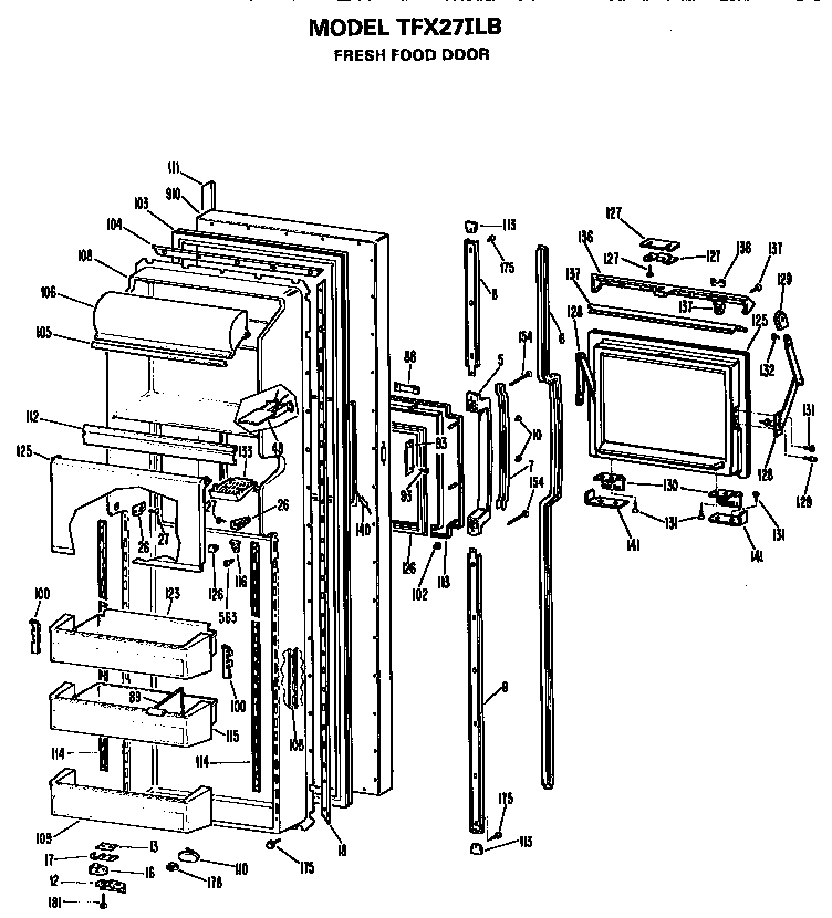 GE TFX27ILB fresh food door diagram