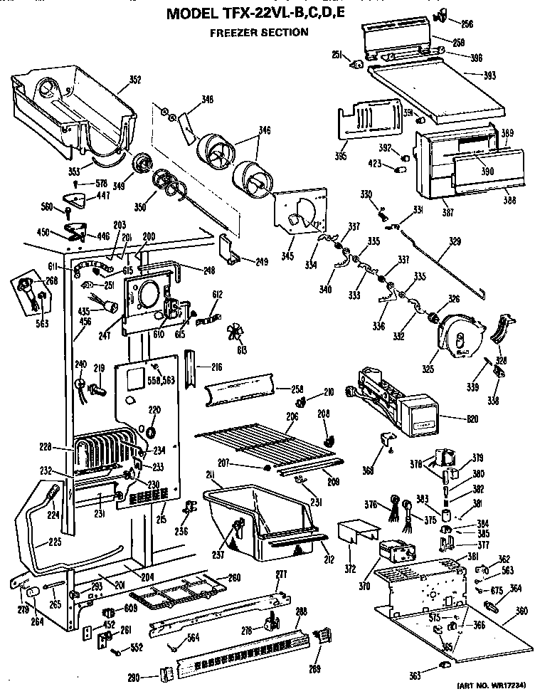 GE TFX22VLE freezer section diagram