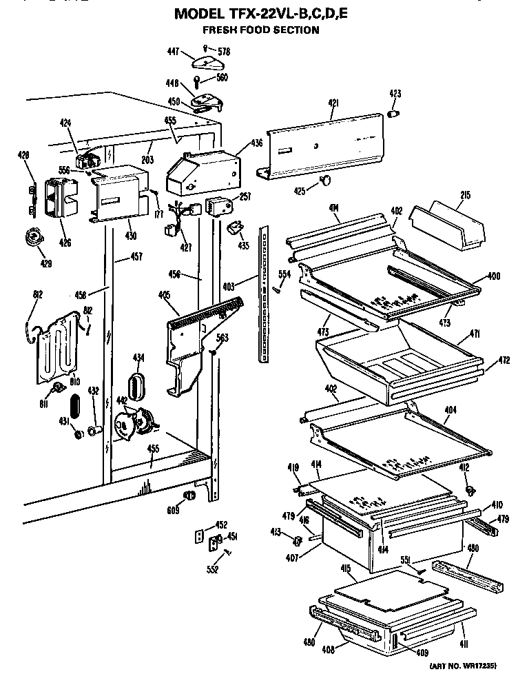 GE TFX22VLE fresh food section diagram
