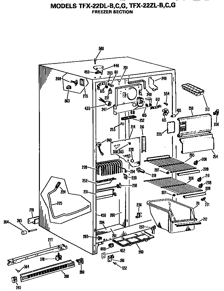 GE TFX22DLC freezer section diagram