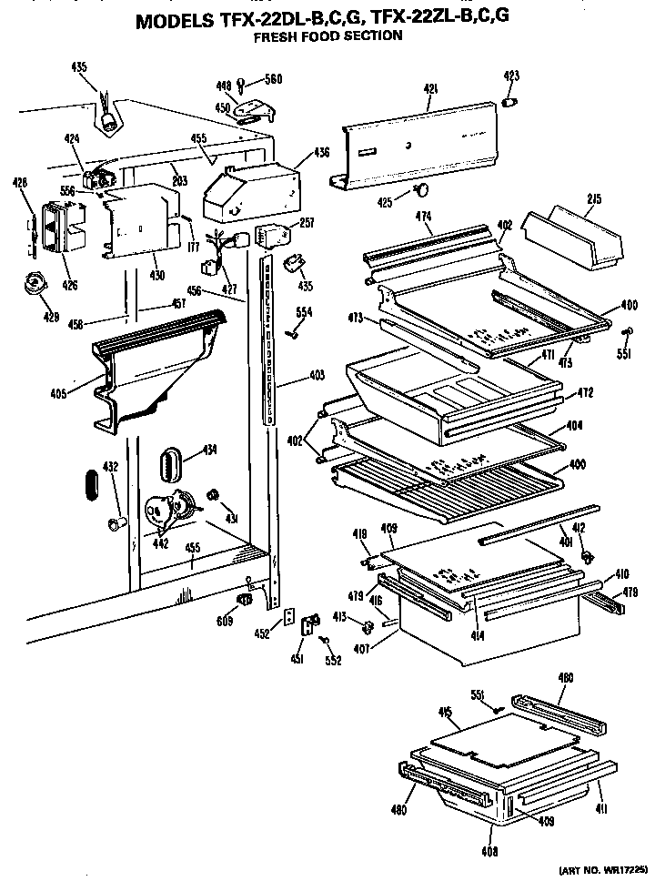 GE TFX22DLC fresh food section diagram