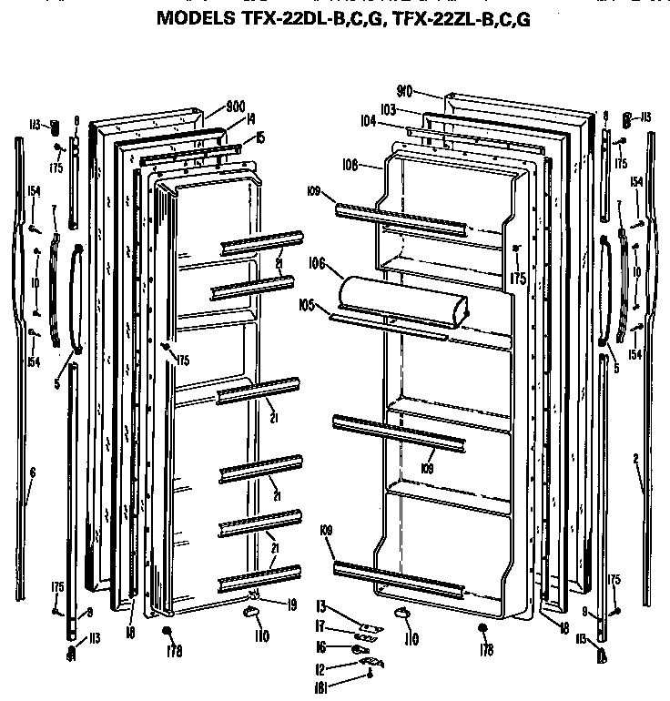 GE TFX22DLC doors diagram