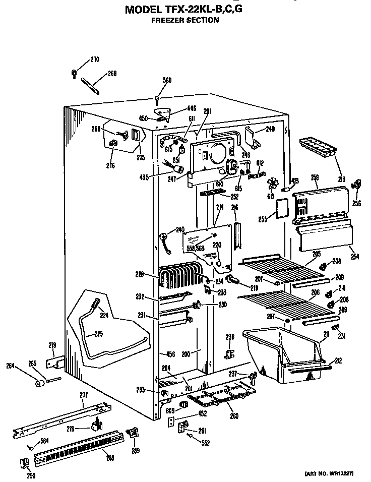 GE TFX22KLG freezer section diagram