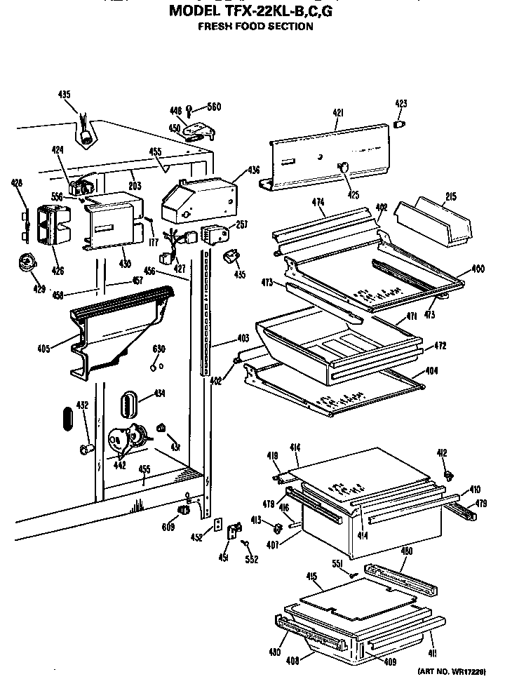 GE TFX22KLG fresh food section diagram
