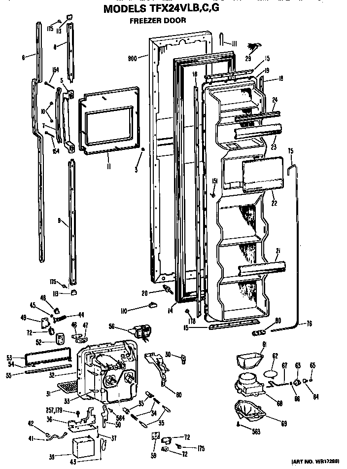 GE TFX24VLC freezer door diagram