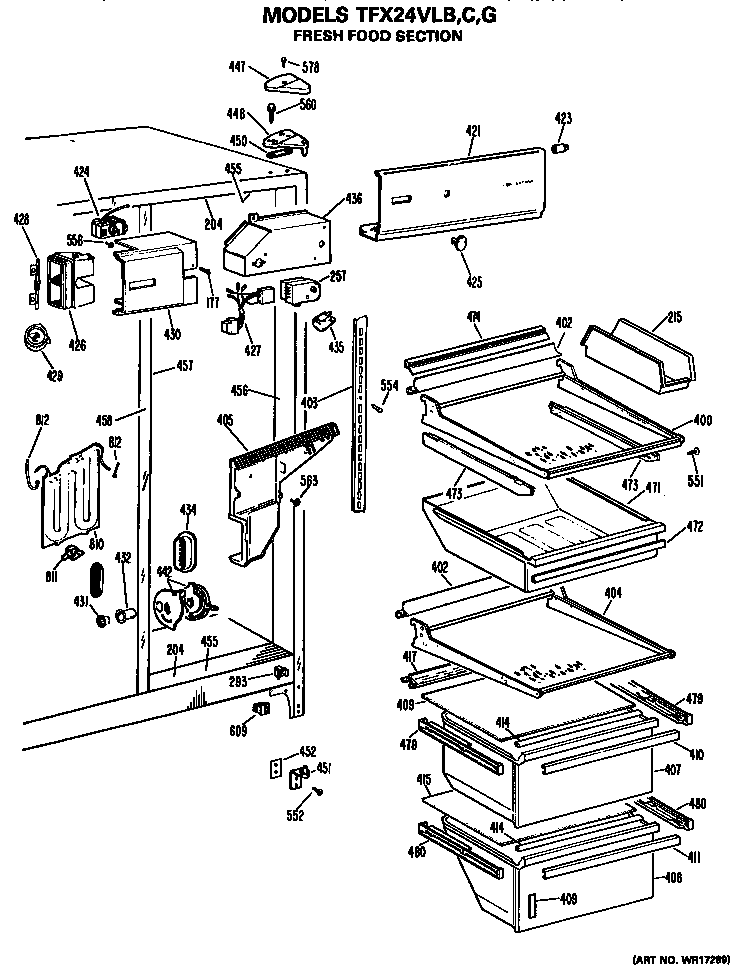 GE TFX24VLC fresh food section diagram