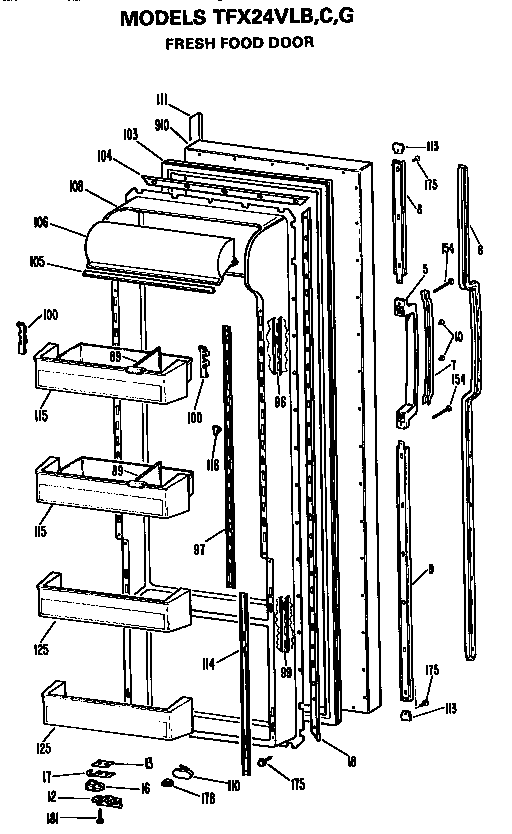 GE TFX24VLC fresh food door diagram