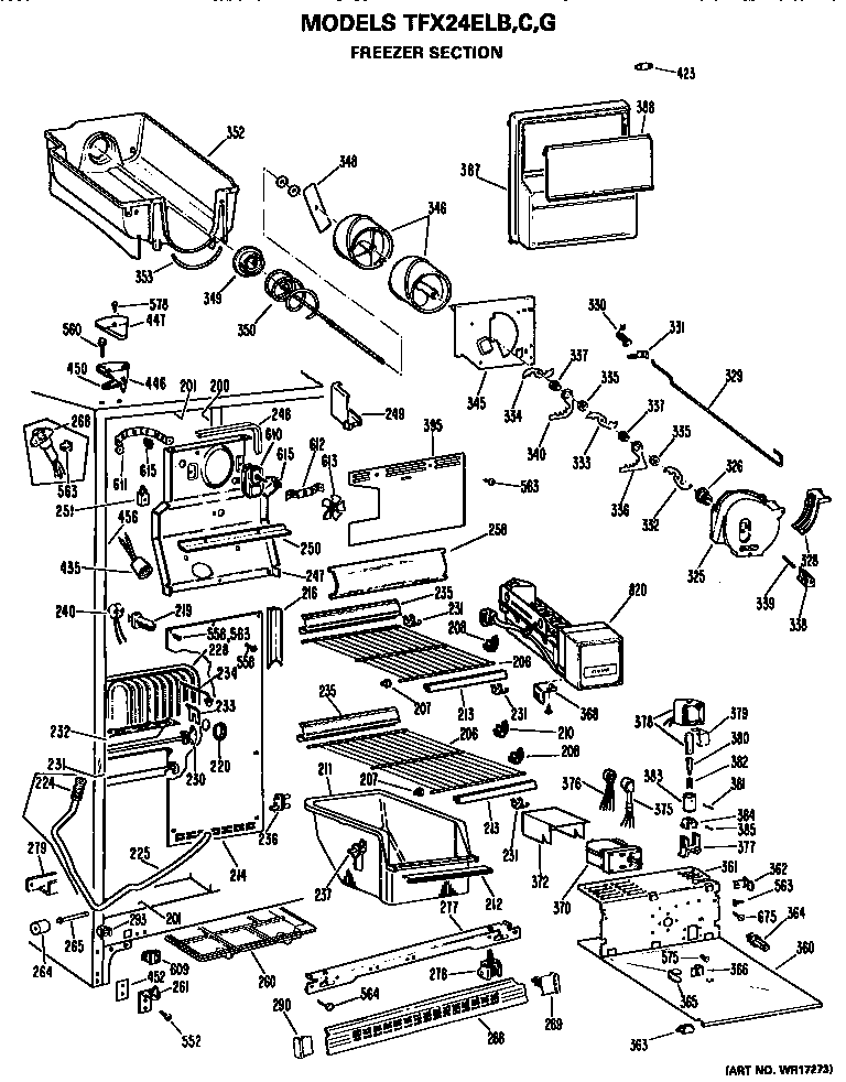 GE TFX24ELG freezer section diagram
