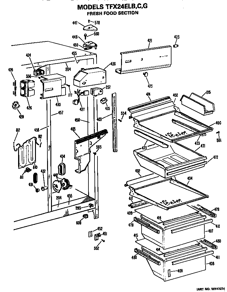 GE TFX24ELG fresh food section diagram