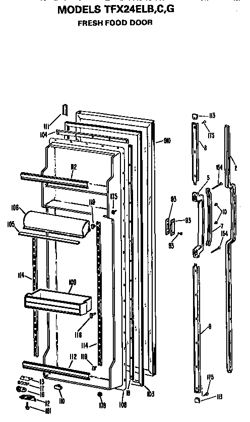 GE TFX24ELG fresh food door diagram