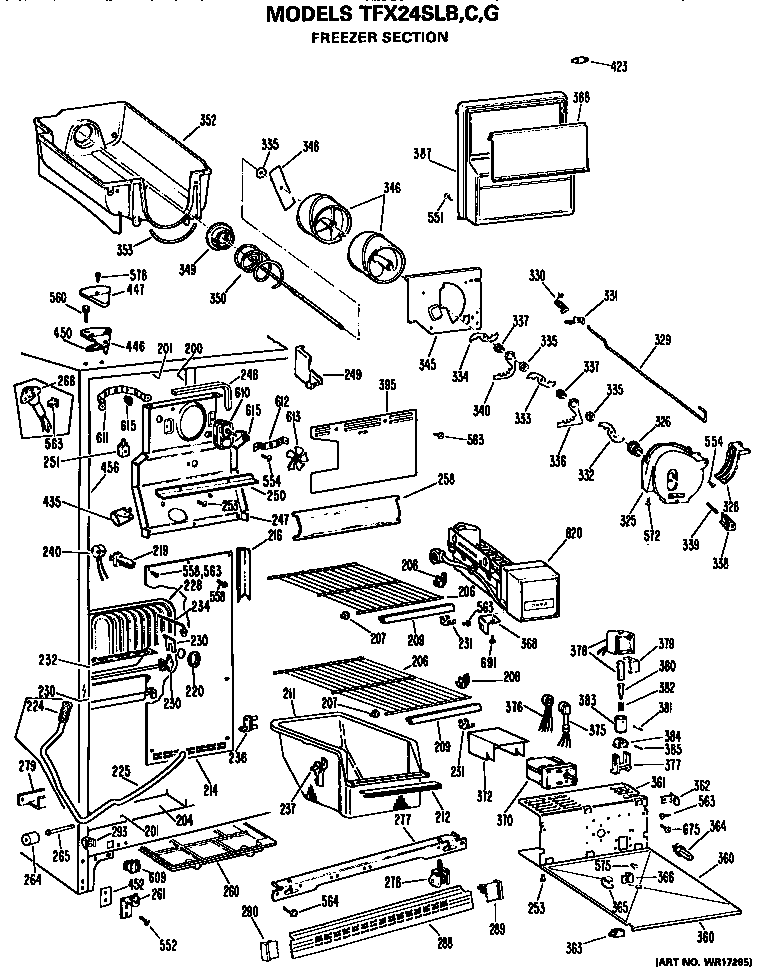 GE TFX24SLC freezer section diagram