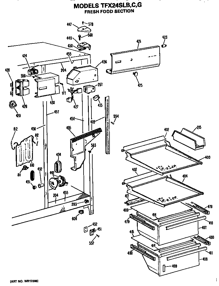 GE TFX24SLC fresh food section diagram