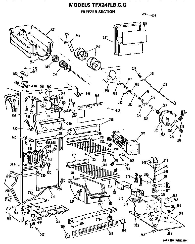 GE TFX24FLB freezer section diagram