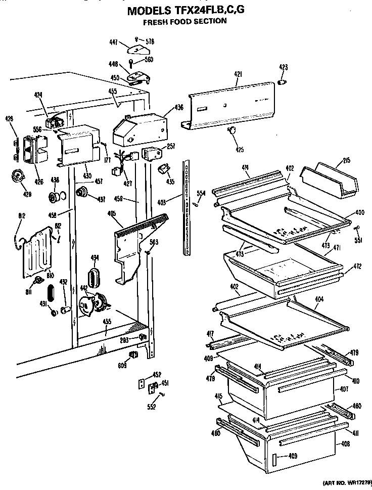 GE TFX24FLB fresh food section diagram