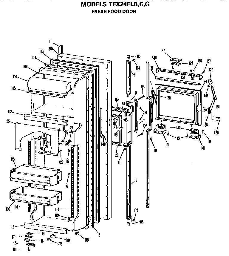 GE TFX24FLB fresh food door diagram