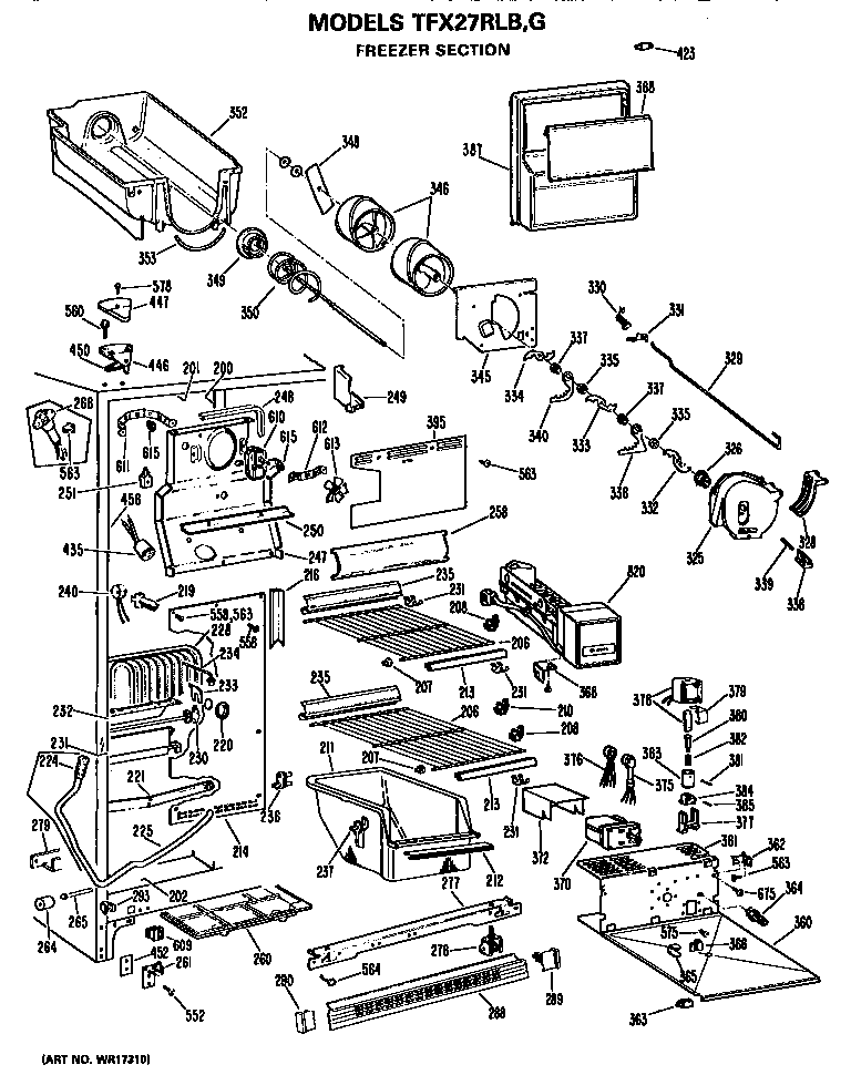GE TFX27RLB freezer section diagram