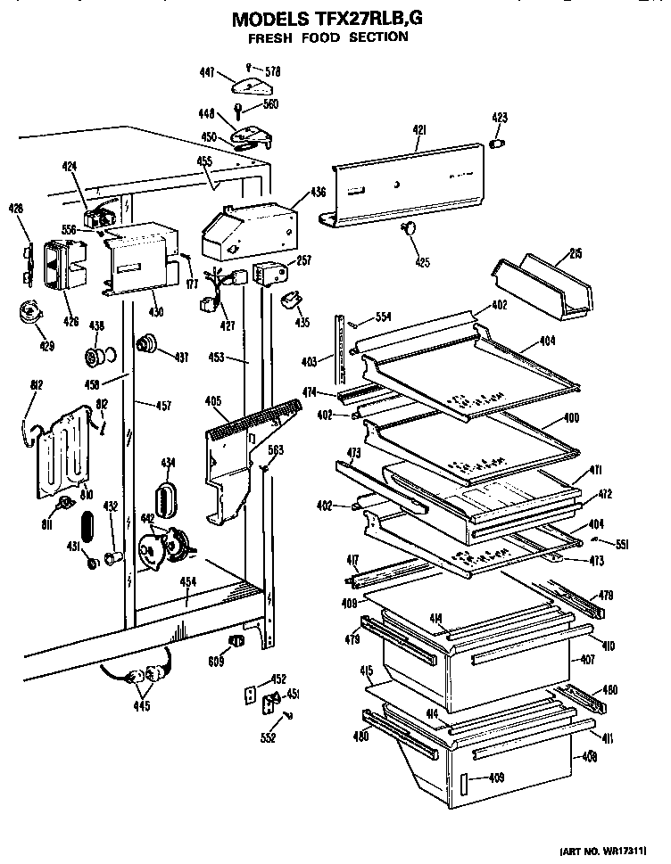 GE TFX27RLB fresh food section diagram