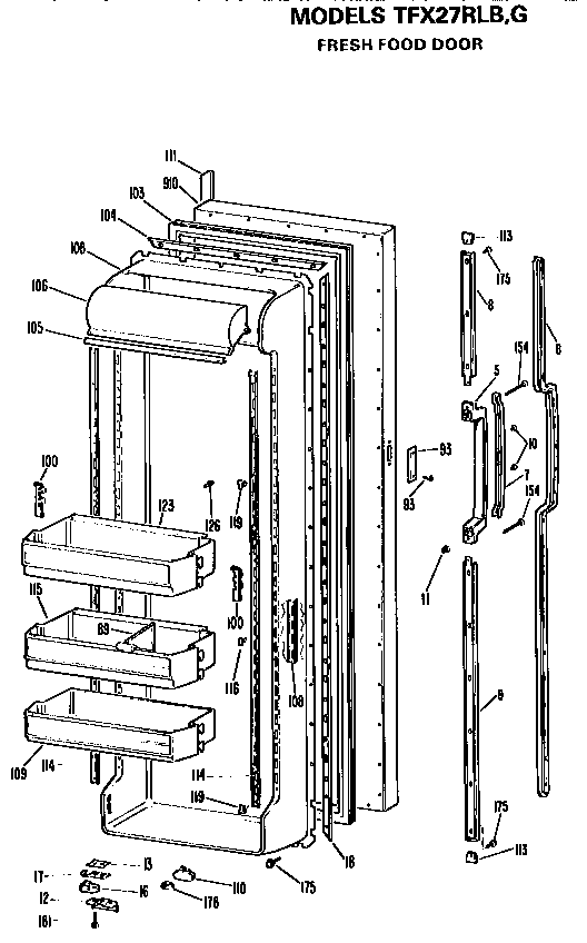 GE TFX27RLB fresh food door diagram