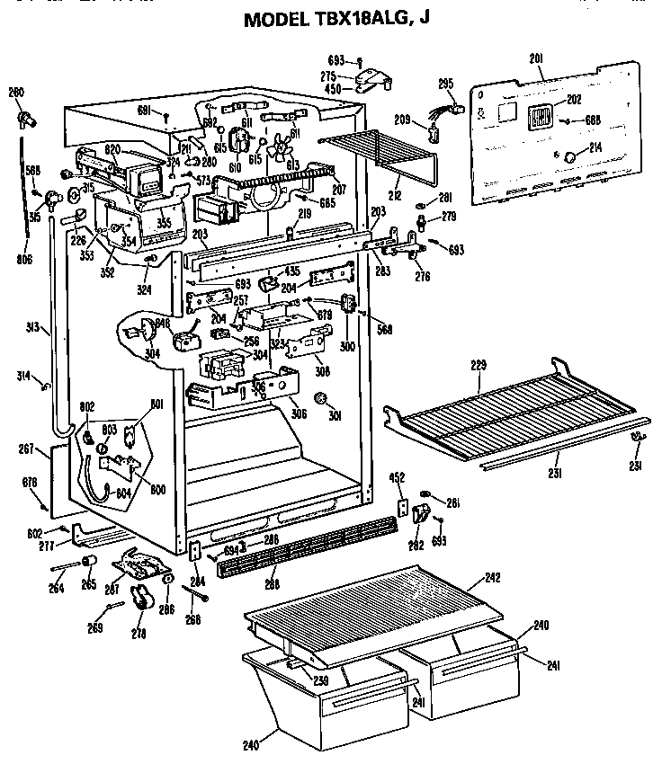 GE TBX18ALJLWH cabinet parts diagram