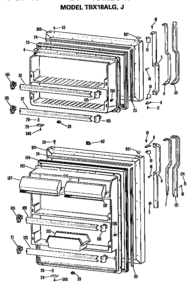 GE TBX18ALJLWH doors diagram