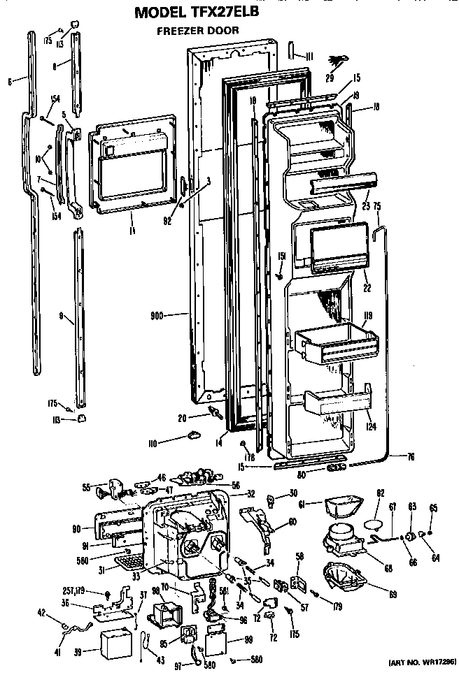 GE TFX27ELB freezer door diagram