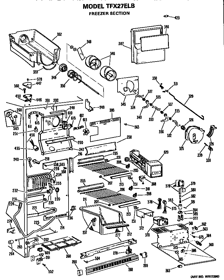 GE TFX27ELB freezer section diagram