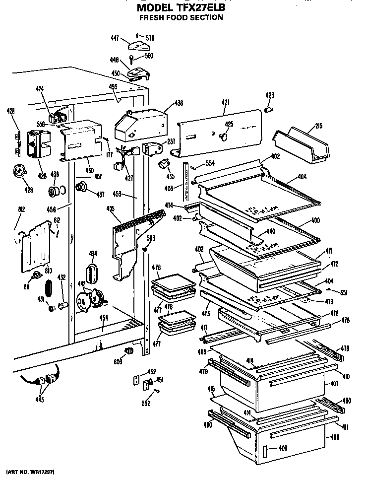 GE TFX27ELB fresh food section diagram