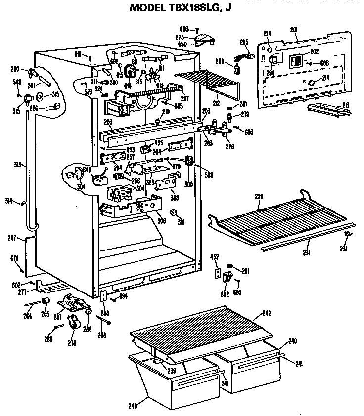 GE TBX18SLGRAD cabinet parts diagram