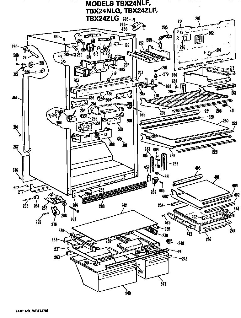 GE TBX24NLFRAD cabinet parts diagram