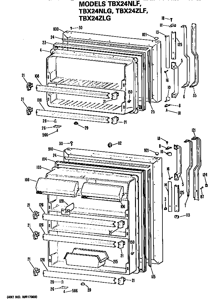 GE TBX24NLFRAD doors diagram