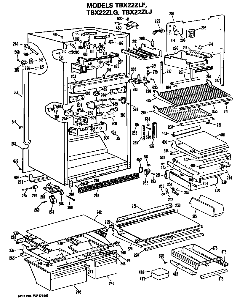 GE TBX22ZLFRWH cabinet diagram
