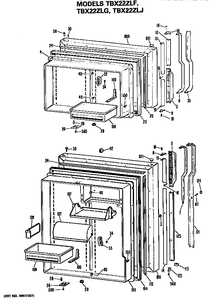GE TBX22ZLFRWH doors diagram