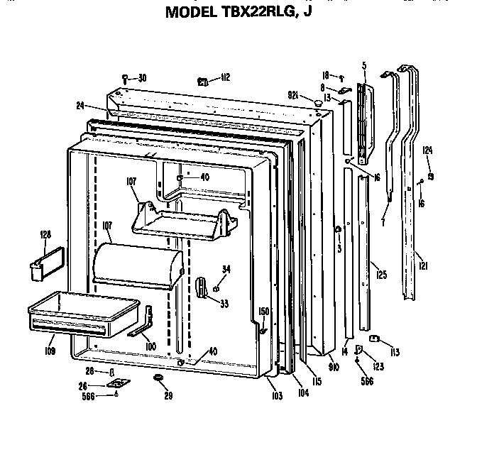 GE TBX22RLGLAD fresh food door diagram