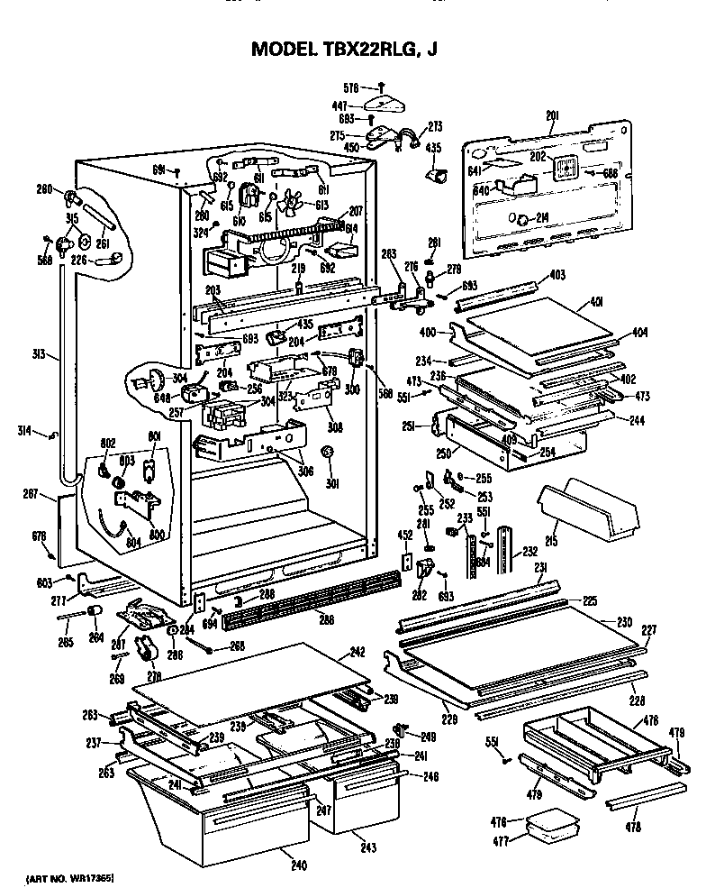 GE TBX22RLGLAD cabinet parts diagram