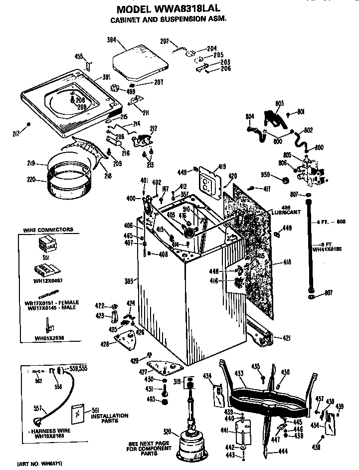 GE WWA8318LAL cabinet and suspension diagram