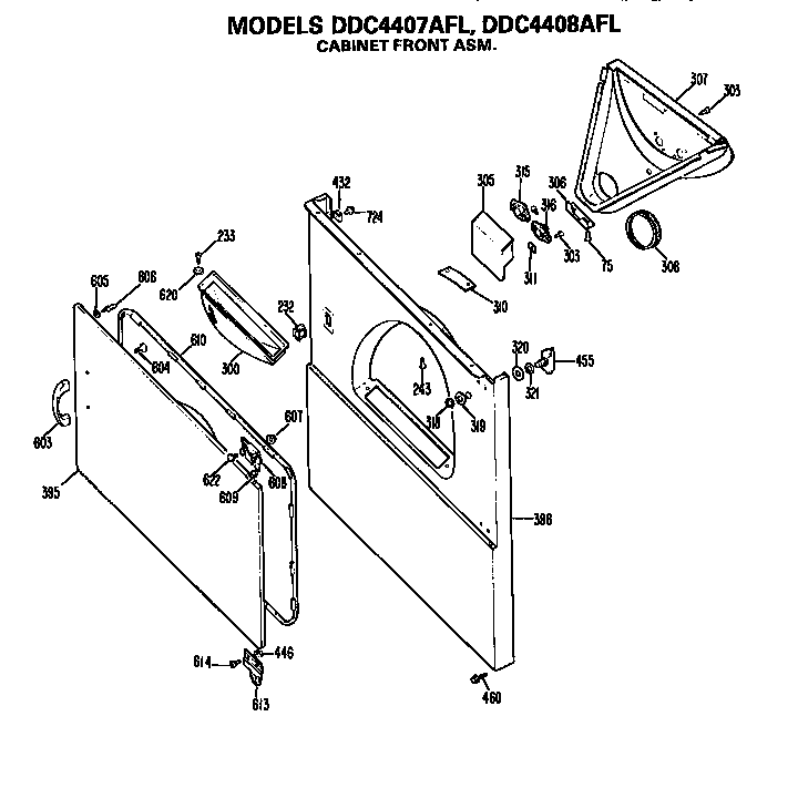 GE DDC4408AFL cabinet front diagram