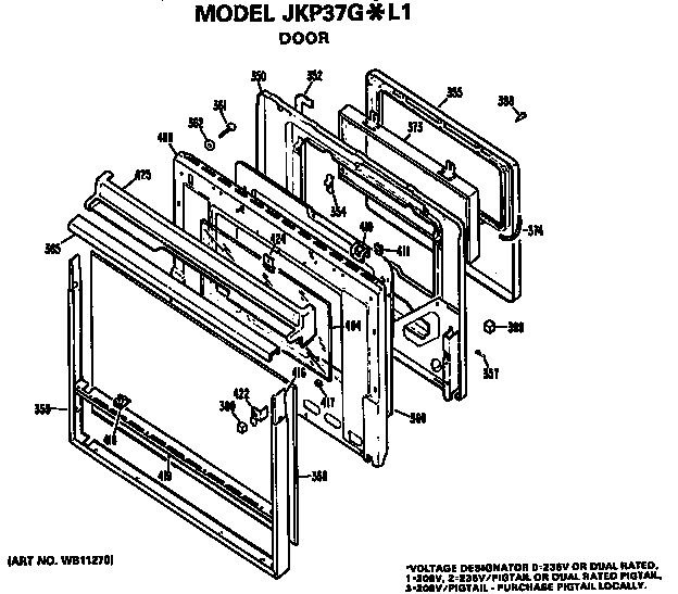 GE JKP37G0L1WG door diagram