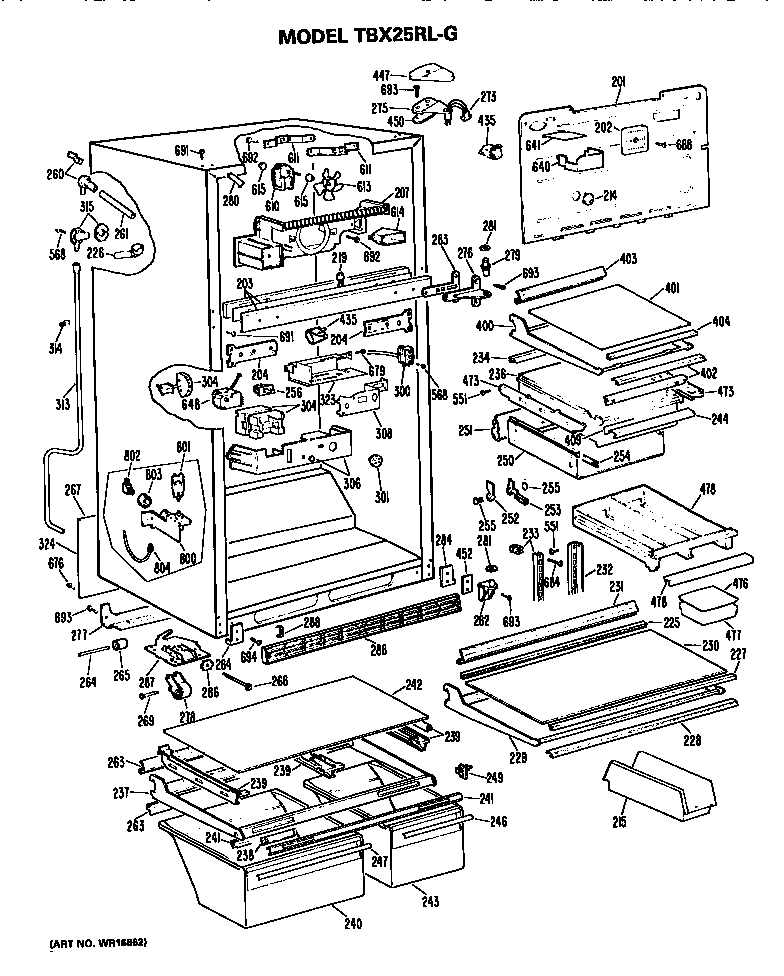 GE TBX25RLGR cabinet parts diagram